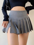 Grey Split Pleated Mini Skirt