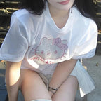 Kitty Cat Anime Rhinestone Short Sleeve T-shirt