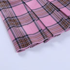 Cute Pink Plaid Checkered Pleated High Waisted Mini Skirt A-line Chic Goth Punk Club E-Girl Kawaii Korean Japanese Harajuku Streetwear