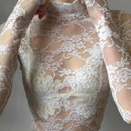 White Transparent Lace Turtleneck Crop Top