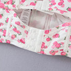 Pink Flower Print Ruffle Bustier Crop Top