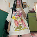 Cute Anime Girl Cartoon Graphic Print Retro Vintage White Oversize T- Shirt Top Aesthetic Casual Summer E-Girl Kawaii Korean Japanese Harajuku