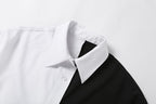 Cute Sexy Black White Patchwork Casual Crop Short Sleeve Shirt Tee T-shirt E-Girl Kawaii Korean Japanese Harajuku Chinese Retro Streetwear Aesthetic