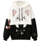 Cute Cat Kitten Ear Cartoon Print Funny Hoodie Long Sleeve Pullover Sweatshirt Aesthetic Casual E-Girl Kawaii Korean Japanese Harajuku
