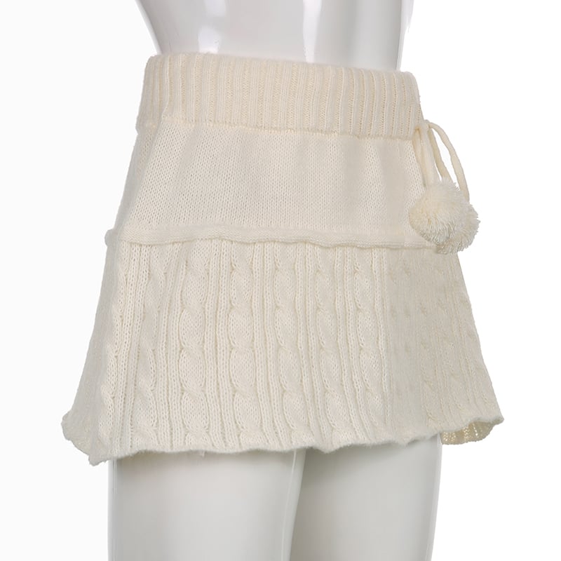 White Knit Twist Mini Skirt