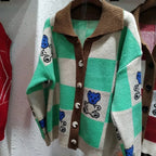 Green & Brown Teddy Bear Patchwork Sweater