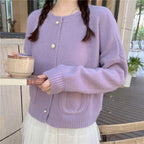 Purple Single Breasted Pocket Loose Cardigan