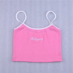 Sexy Pink Babygirl Letter Embroidery Spaghetti Strap Patchwork Crop Top Summer T-shirt E-Girl Kawaii Korean Japanese Harajuku Retro Streetwear Fashion