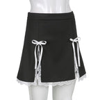 Cute Black Maid Lace Trim Mini Skirt 90s Party Summer Aesthetic Casual E-Girl Kawaii Korean Japanese Harajuku