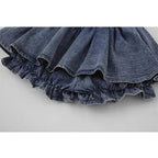 Denim Bow Ruffle Low Waist Skirt