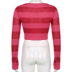 Cute Pink Heart Shape Hollow Out Long Sleeve O-neck Sweater Knit Pullover Aesthetic Casual E-Girl Kawaii Korean Japanese Harajuku