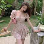 Floral Square Neck Puff Sleeve Dress