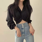 White Chic Cropped Long Sleeve Shirt
