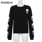 Black Skull Knit Sweater Sweatshirt Crewneck Long Sleeve Pullover Goth Punk Autumn Fall E-Girl Kawaii Korean Japanese Harajuku Streetwear