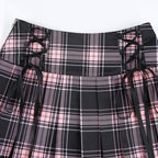Sexy Lace Up Trim Plaid Pleated Mini Skirt Punk Goth Dark Academia School Girl E-Girl Kawaii Korean Japanese Harajuku Streetwear