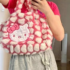Cute Sweet Pink Kitty Cat Love Heart Plush Shoulder Messenger Bag Purse Aesthetic Casual Summer E-Girl Kawaii Korean Japanese Harajuku