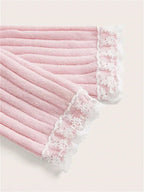 Pink Off Shoulder Bow Lace Sweater