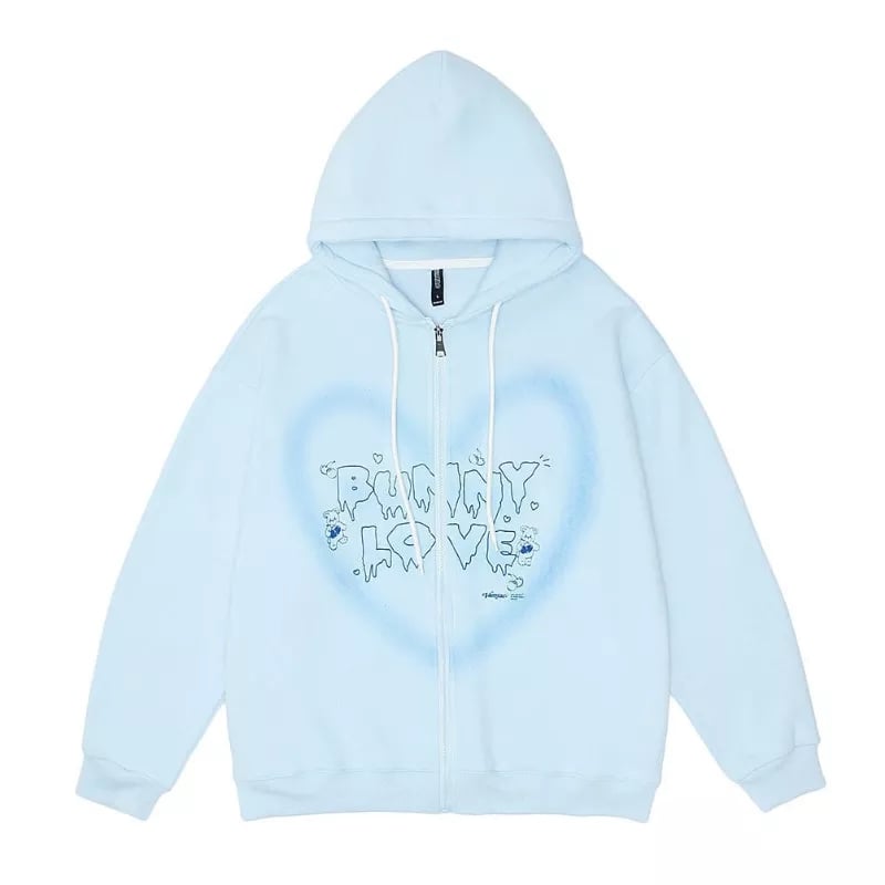 Bunny Love Heart Print Long Sleeve Hoodie