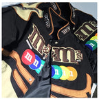 Cute Chocolate Embroidery Patch Retro Oversize Vintage Racer Jackets Long Sleeve Pullover Aesthetic Casual E-Girl Kawaii Korean Japanese Harajuku