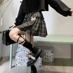 Black Plaid A-Line High Waist Mini Skirt