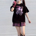 Black Bear Bow Cartoon Print Short Sleeve Tee Shirt T-shirt Top Goth Punk Causal Summer E-Girl Kawaii Korean Japanese Harajuku Streetwear