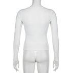 White Knit V Neck Long Sleeve Shirt