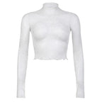 White Transparent Lace Turtleneck Crop Top
