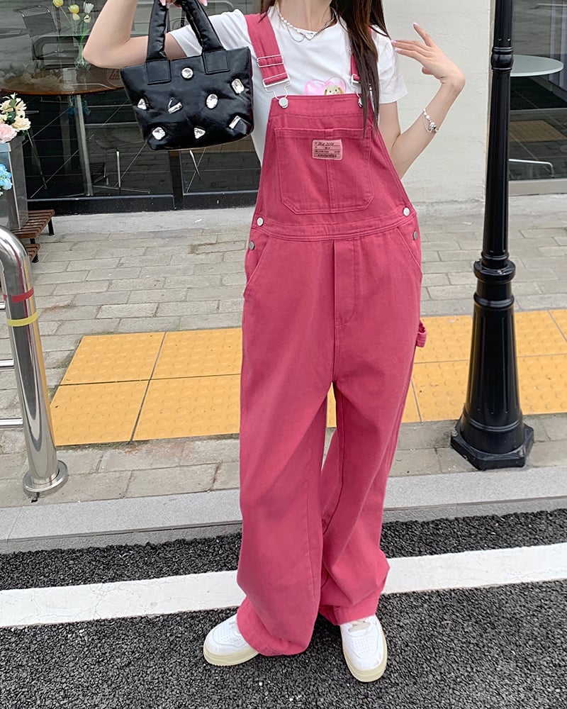 Pink Denim Overall Pants