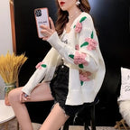 Rose Embroidery Button Up Cardigan