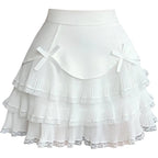 Chiffon Bow Pleated A-Line High Waist Mini Skirt