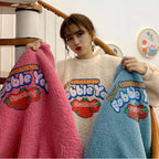Strawberry Bubblegum Print Warm Fuzzy Fleece Hoodie Sweatshirt Sweater Long Sleeve Pullover E-Girl Kawaii Korean Japanese Harajuku Streetwear