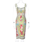 Floral Print Split Sleeveless Midi Dress