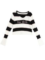 Black & White Fuzzy Cropped Sweater