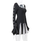 Black Lace Up Splice Fold Bodycon Dress