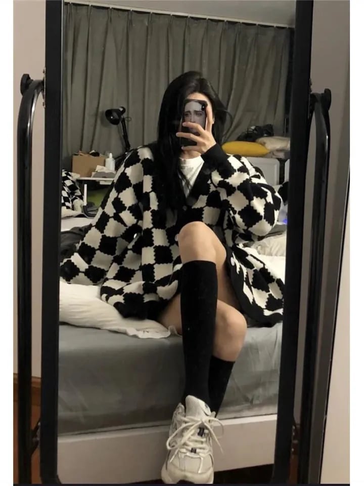 Black & White Plaid Oversized Sweater