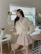 White Bow Knit Cardigan Sweater