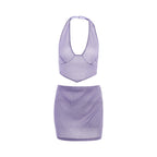 2PCS Purple Shimmer V Neck Dress