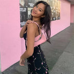 Cute Sweet Flower Mesh Embroidery V-neck Sling A-line Mini Dress Summer Aesthetic Casual E-Girl Kawaii Korean Japanese Harajuku