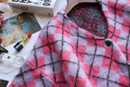 Cute Argyle Print Pink Purple V Neck Sweater Button Sweatshirt Cardigan Pullover Goth Punk Casual E-Girl Kawaii Korean Japanese Harajuku Streetwear
