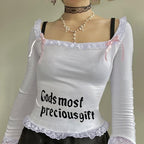 White Square Neck Lace Long Sleeve Crop Top