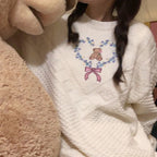 Heart Bear Flower Bow Embroidery Knit Sweater