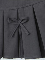 Grey Bow Low Waist Tiered Pleated Skirt