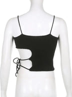 Black Knit Tie Up Backless Crop Top