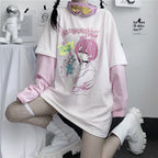Goth Anime Girl Cartoon Print Loose Casual Sweatshirt Sweater Long Sleeve Shirt Pullover Jumper E-Girl Kawaii Korean Japanese Harajuku Streetwear