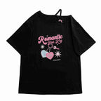 Sweet Pink Print Off Shoulder Short Sleeve T-shirt