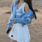 2PCS Blue Sky Cloud Vest + Knit Cardigan