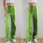 Green Corduroy High Waist Pants