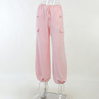 Pink Drawstring Low Waist Trousers
