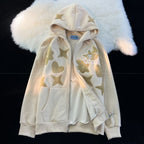 Star Print Zip Up Hoodie