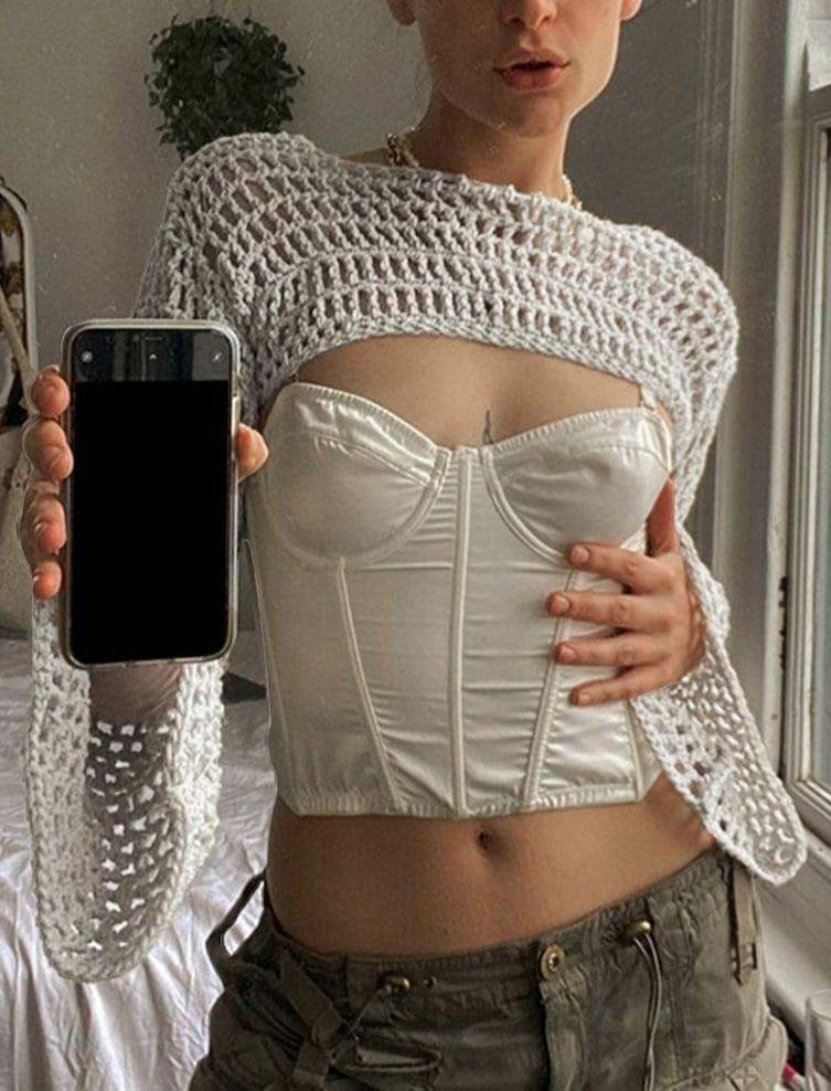Crochet Knit Hollow Out Long Sleeve Shrug